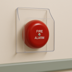 anti-ligature alarm bell enclosure on wall in patient room